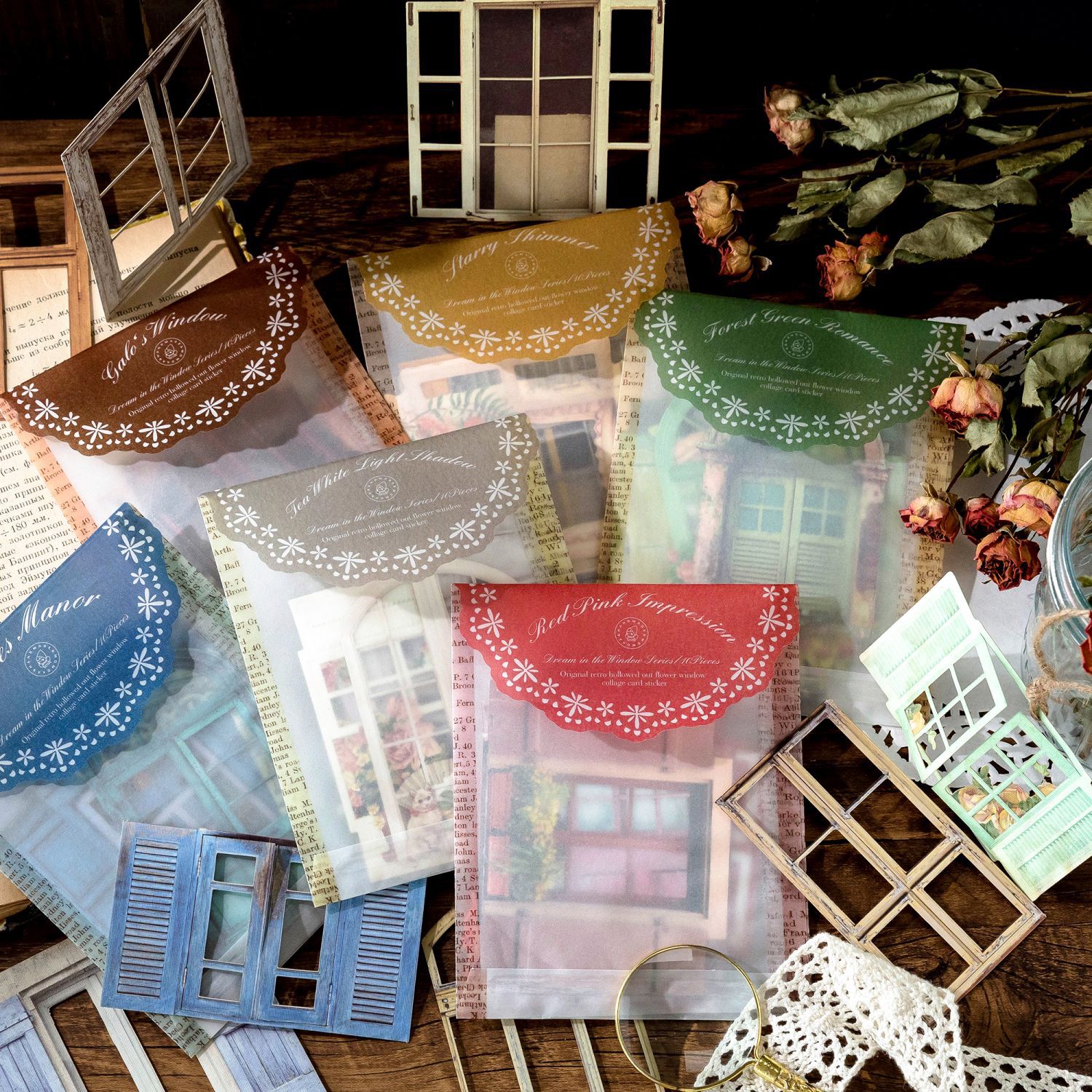 10Pcs Dream In The Window Decorative Sticker Vintage Openwork Collage Scrapbooking Material Label Diary Album Journal Planner - Image 3