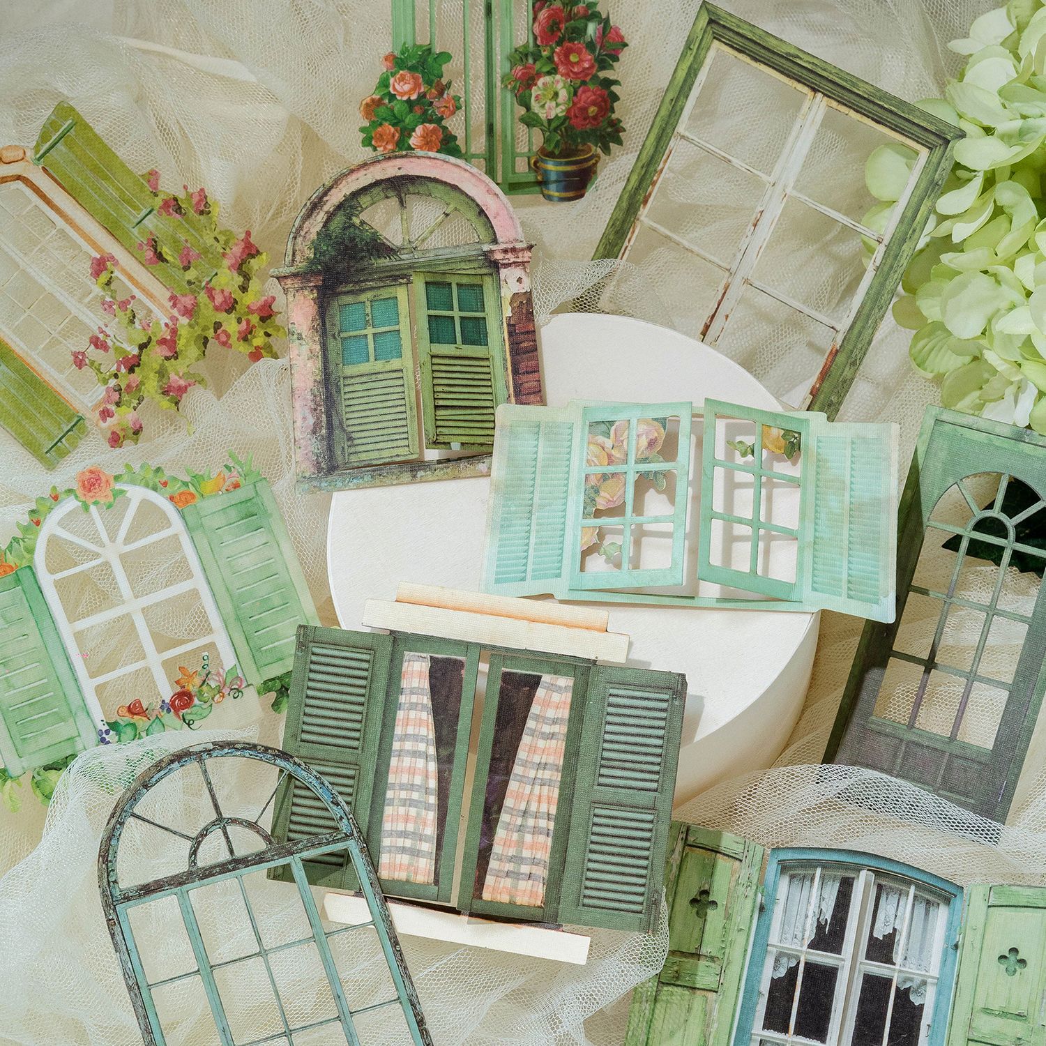 10Pcs Dream In The Window Decorative Sticker Vintage Openwork Collage Scrapbooking Material Label Diary Album Journal Planner - Image 4