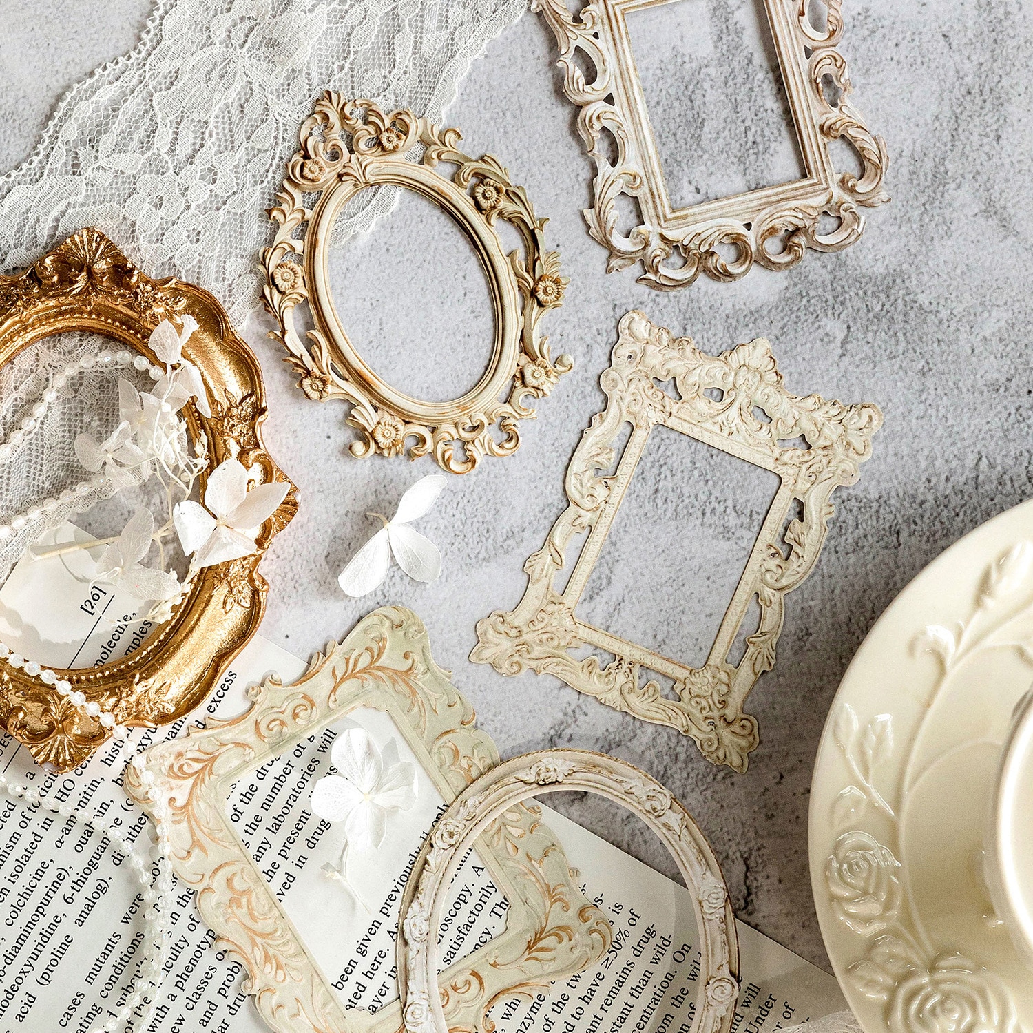 10Pcs Openwork Embossed Vintage Frame Collage Card Diy Material Paper Retro Arts Handbook Decorative Lable Junk Journal Planner - Image 4