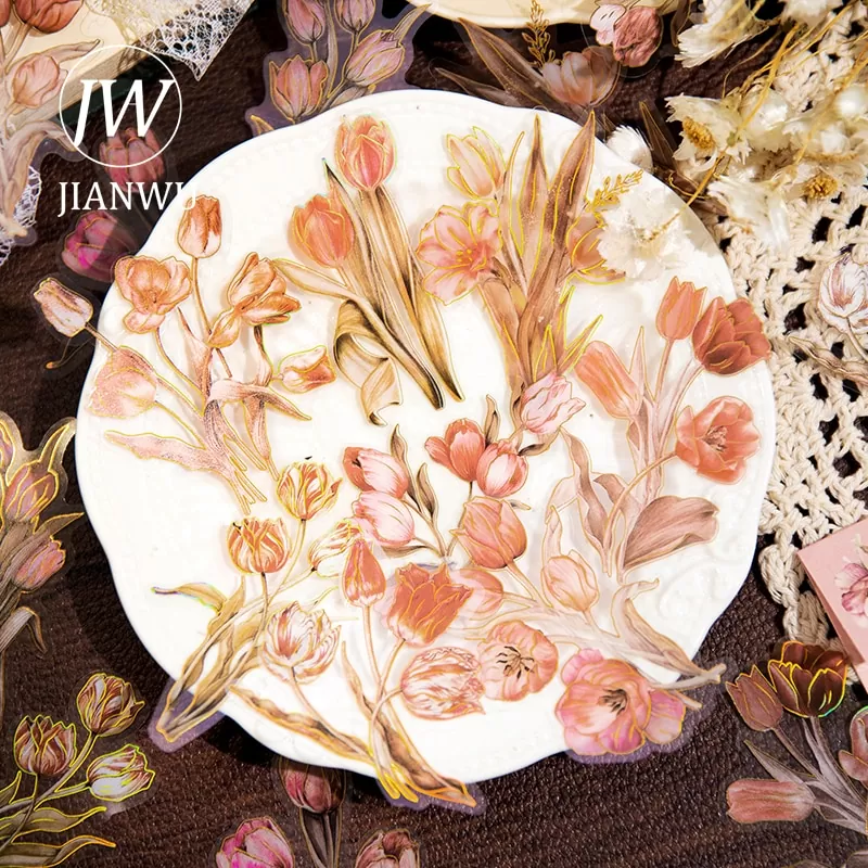 JIANWU 20 Sheets Speak To Flower Series Vintage Plant Bronzing Decor Material PET Sticker Creative DIY