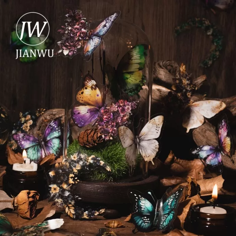 JIANWU 30Sheets Butterfly of The Star and Moon Series Vintage Collage Decor Material PET Sticker Creative